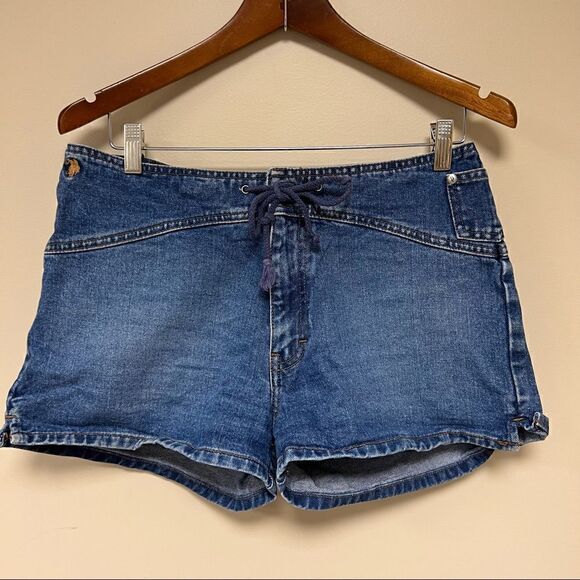 - US Polo Assoc vintage jean shorts tie front Y2K Size 11/12 - Picture 1 of 6